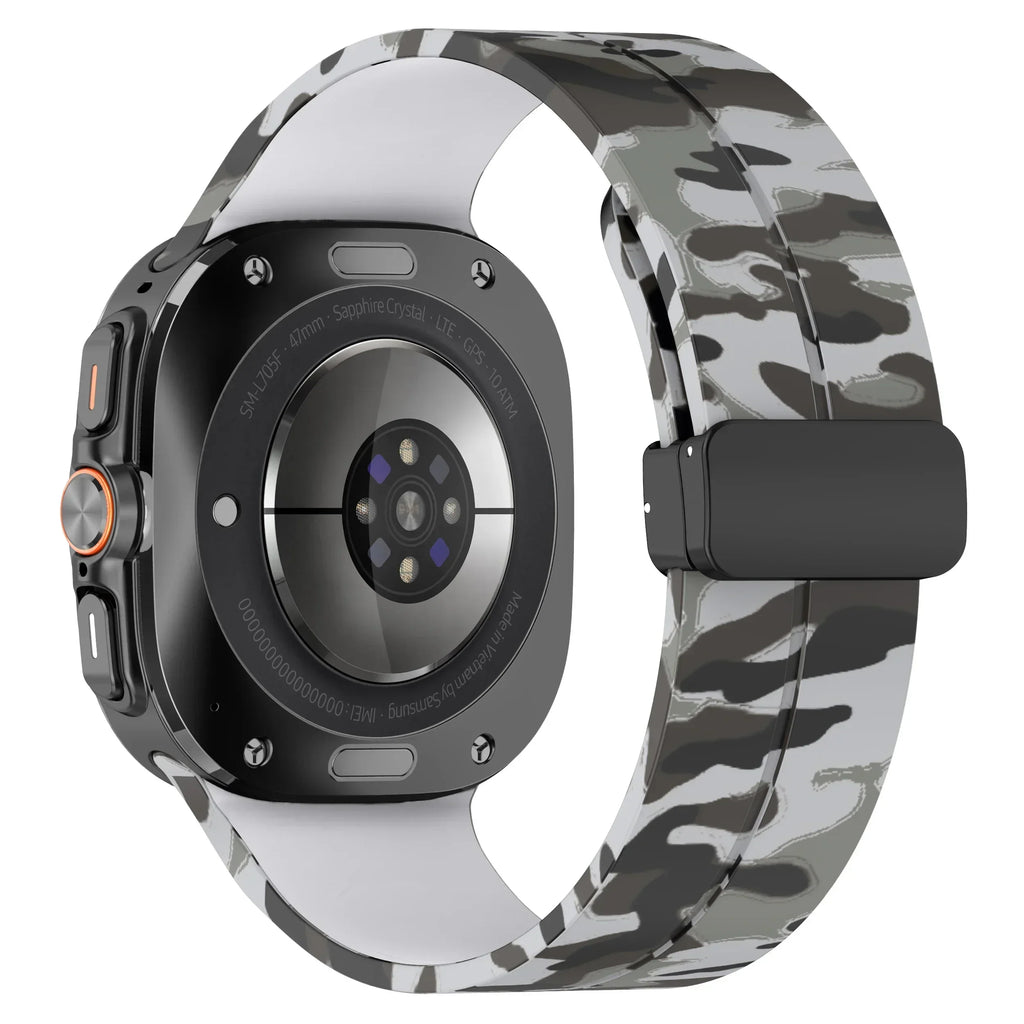 Camouflage Band for Samsung Galaxy Watch Ultra 47mm Silicone Magnetic Bracelet for Galaxy Watch 7 Ultra Replacement Watchband