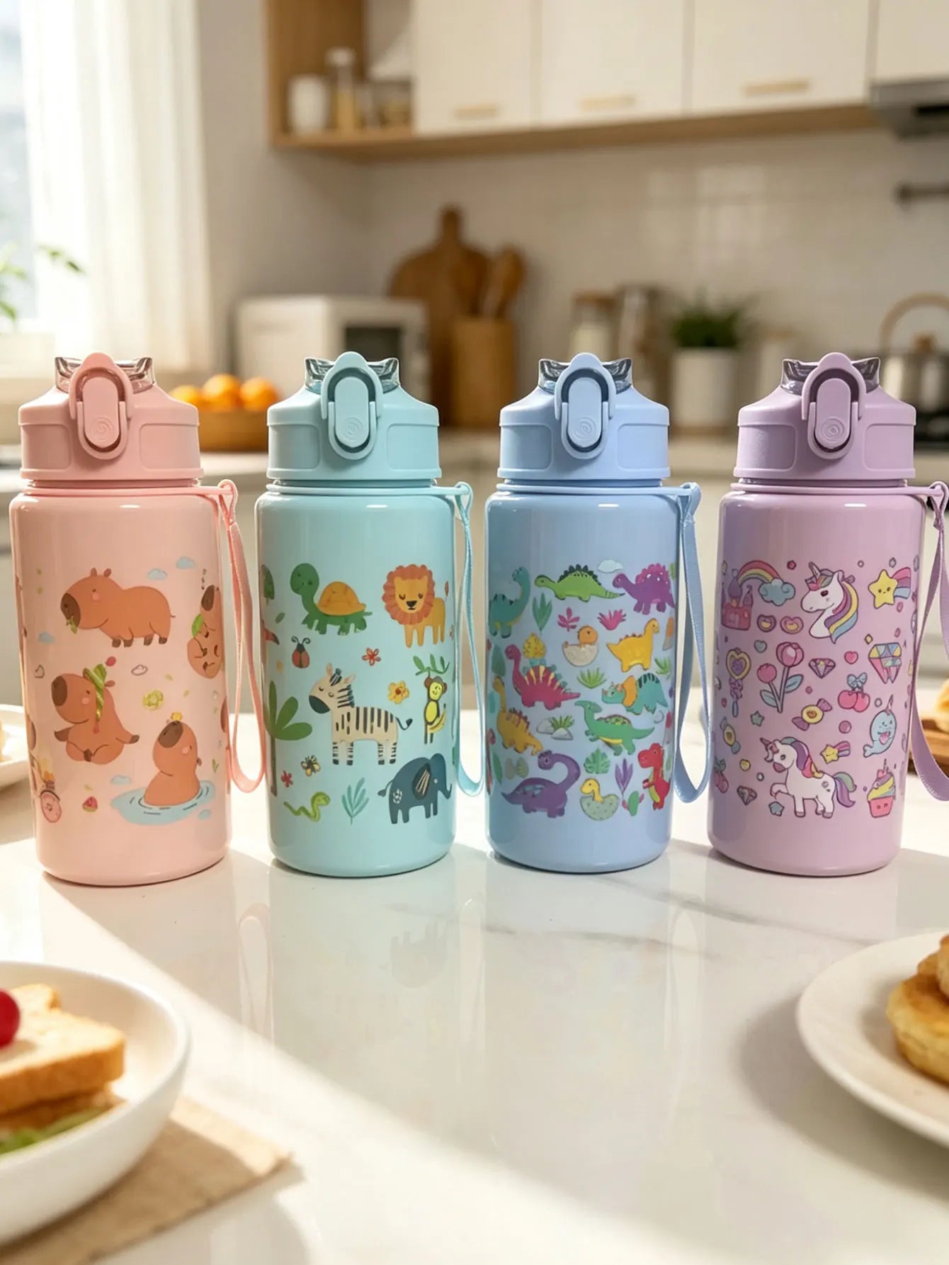 Cartoon Straw Cup 500ml | BPA Free Portable Water Bottle
