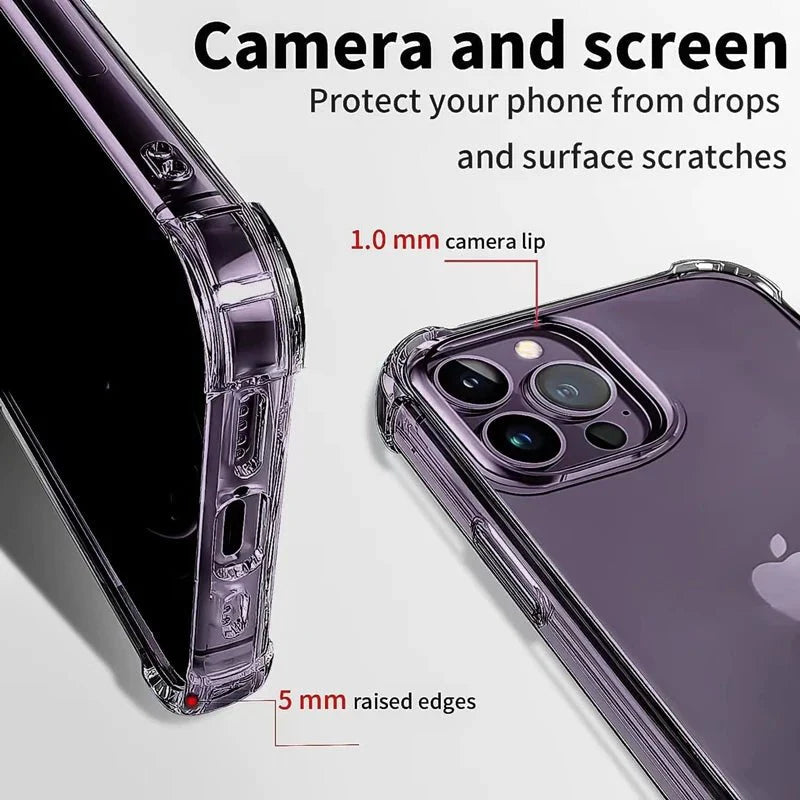Shockproof Transparent Phone Case | Clear Silicone Bumper Cover for iPhone 5 to 15 Pro Max